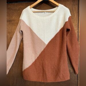 Women’s Maurice’s small sweater, asymmetrical pattern pink and rust